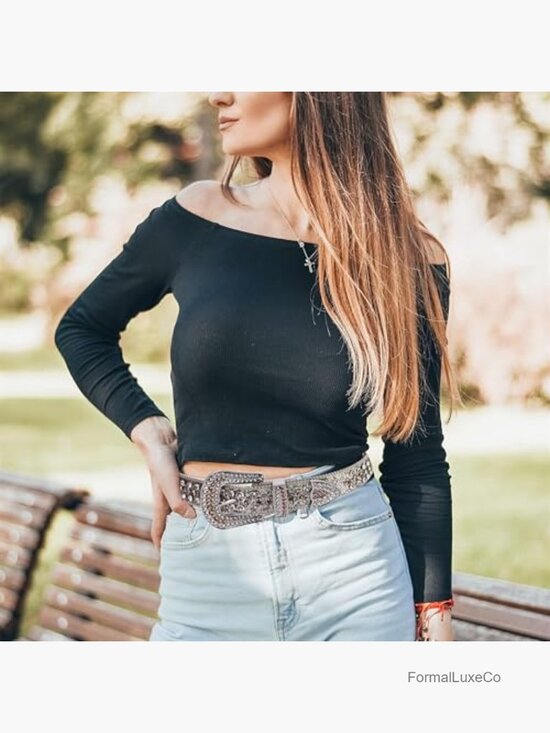 Rhinestone Studded Belt - Microfiber Leather Unisex Adjustable Punk Cowboy Belt main image 4